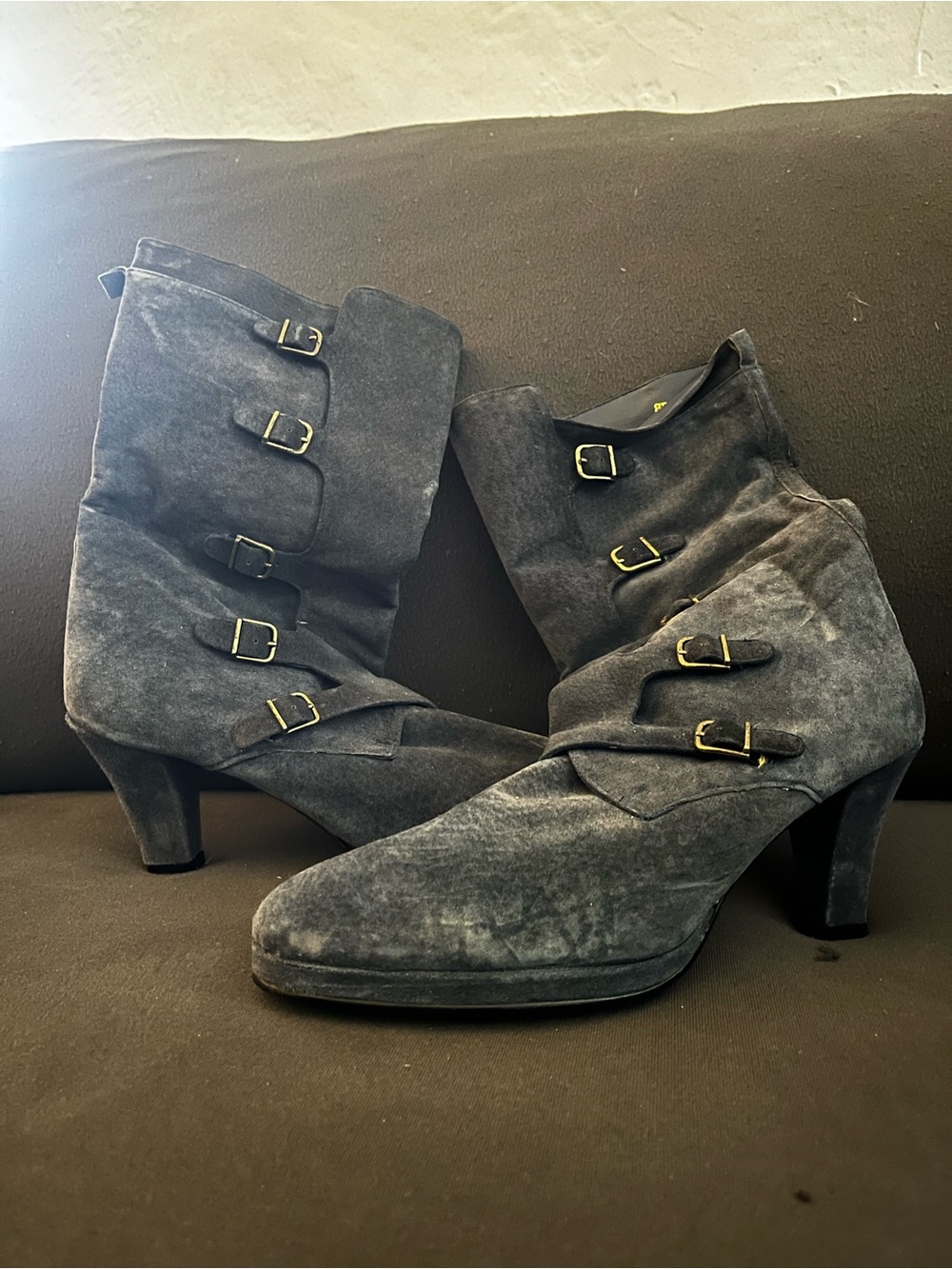 Women’s Suede Mid-Calf Buckle Boots - Dark Blue